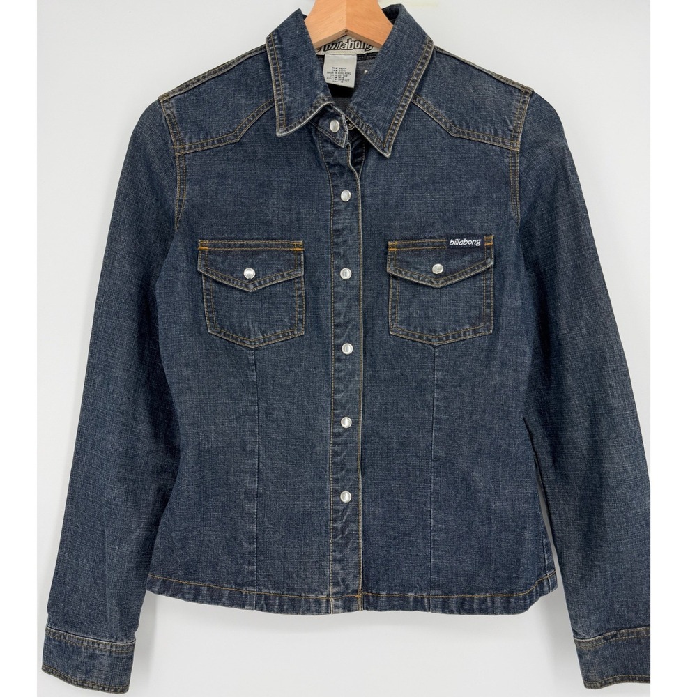 Billabong Y2K Vintage Women's‎ Blue Denim Snap Front Shirt Top Sz S Cotton